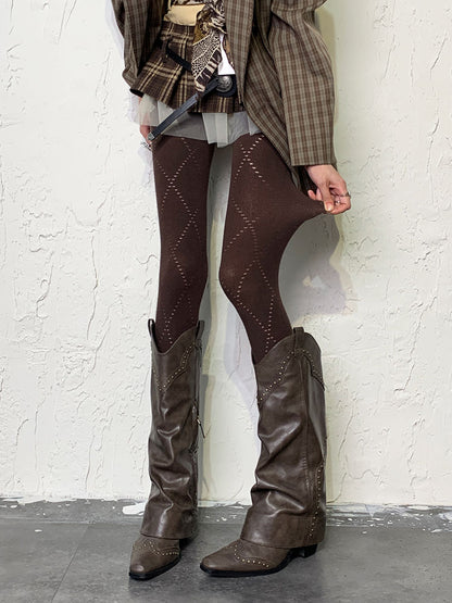 コーヒー Y2K ダイヤモンド ホローアウト タイツ