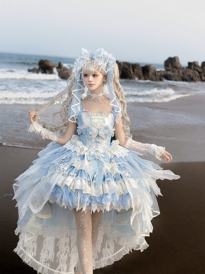 Blue Swan Feather Accented Lolita JSK Dress Set - Felinae Cookie
