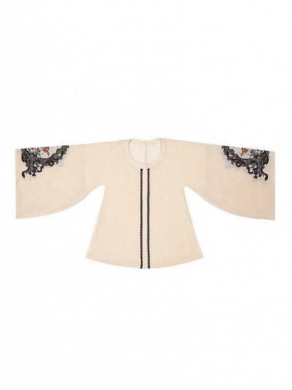 Beige Cheongsam Lolita Long Sleeve Embroidered Shirt - Yimu Walnut