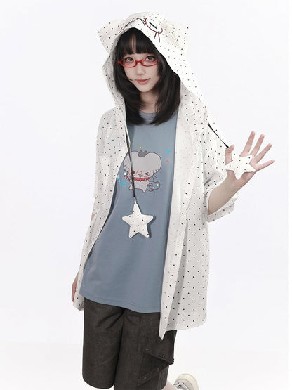 Gray Round Neck Short Sleeve Tee with Cartoon Mouse - PINK SAVIOR
