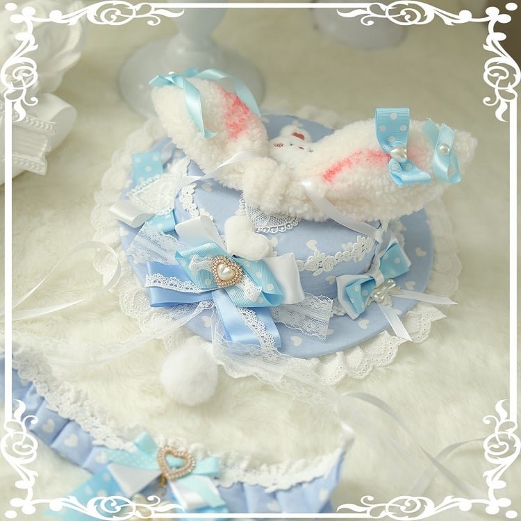 Ear Flat Pattern Options Hat Polka-dot Decorated Bowknot 5 Beaded Color Bunny Plush Details