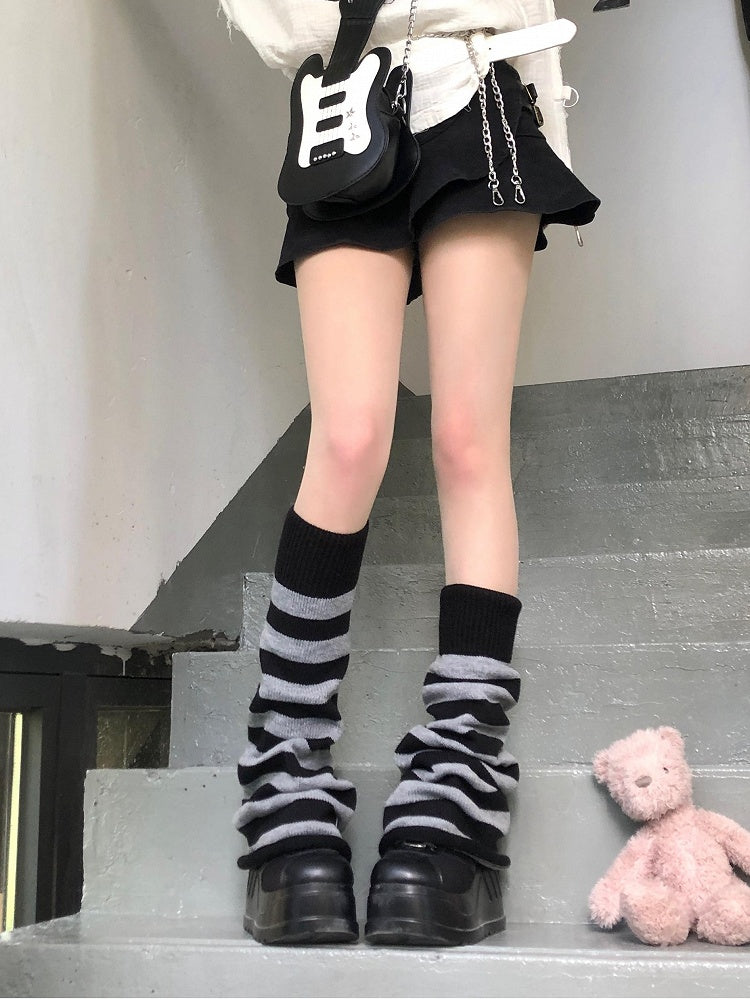 Designed Leg Punk Striped Loose Warmers