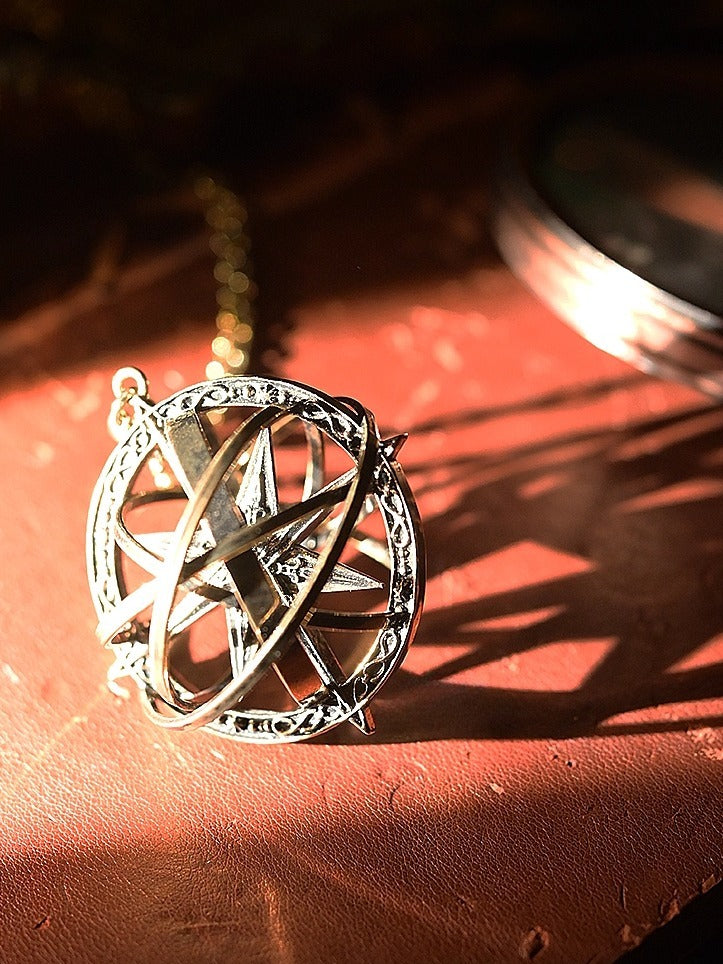 Golden Necklace Celestial Silver Pendant / Globe