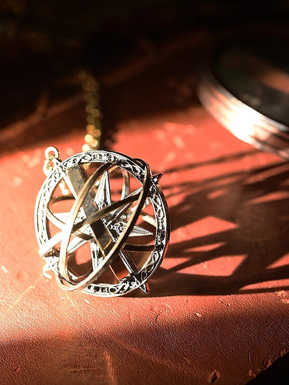 Golden Necklace Celestial Silver Pendant / Globe