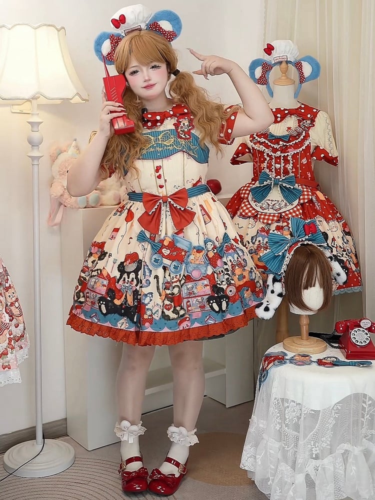 Puppy's Toy House Creamy High Waist Sweet Lolita JSK / Full Set