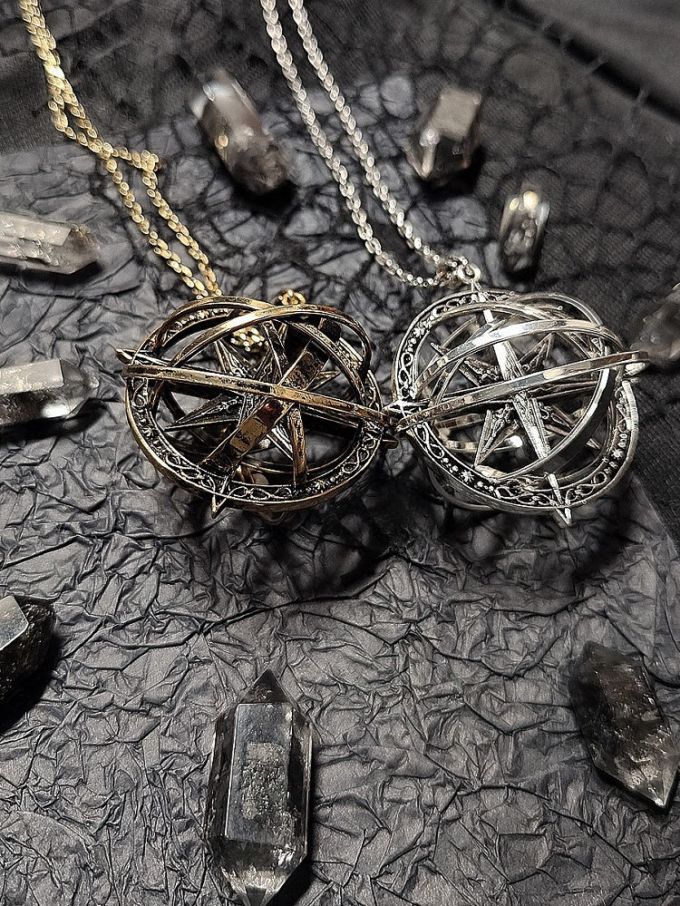 Golden Necklace Celestial Silver Pendant / Globe