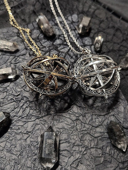 Golden Necklace Celestial Silver Pendant / Globe