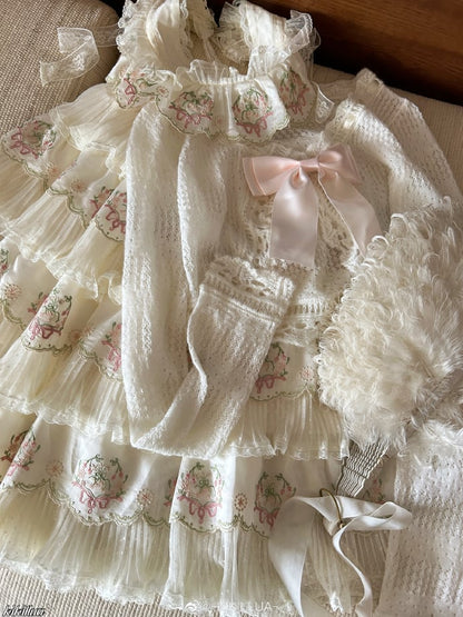 Cardigan Knitted Elegant Short Lolita White