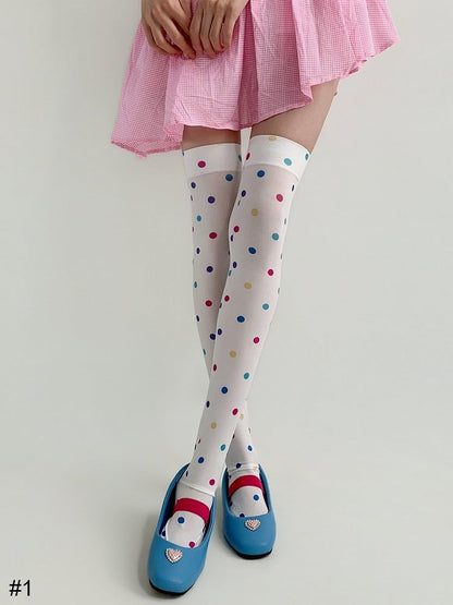 Colorful Polka-Dot Sheer Over-The-Knee Stockings, 2 Options - Night Experiment