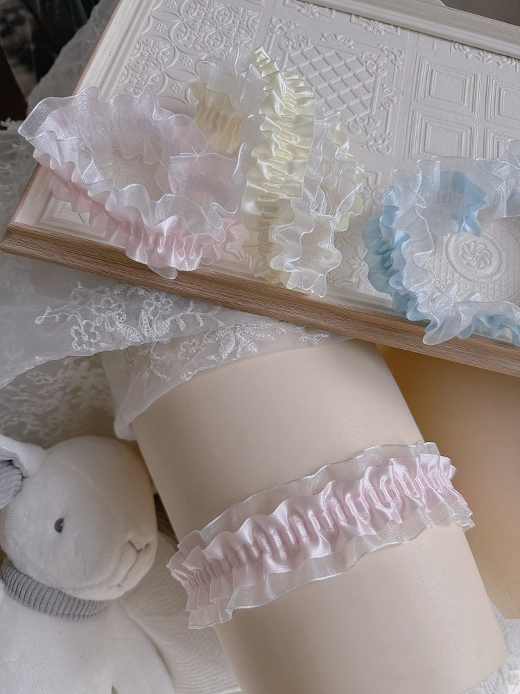 Cute White/Yellow/Pink/Blue Garter Ribbon Ruffle