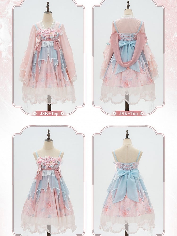 Blouse Han Bell with Lolita Pink Sleeves Lace-Trimmed