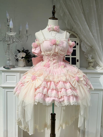 Fairy Hem Flower Hanayome Skirt Dress Jumper Princess Tiered Pink Lolita
