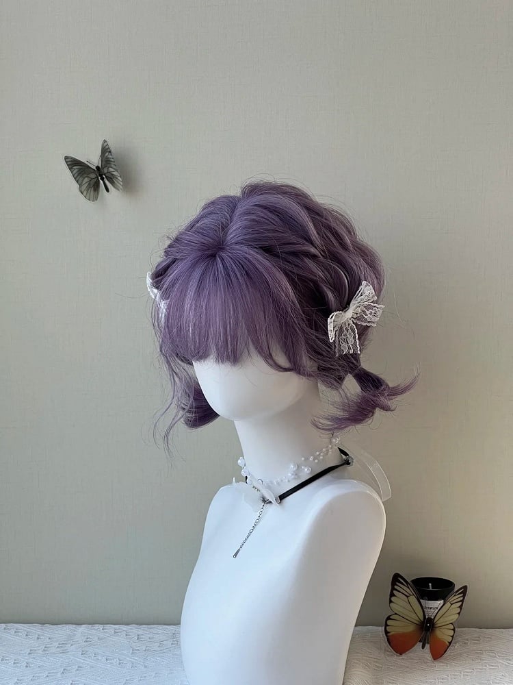 Short 30CM Purple Dusty Bangs Wig Air Wavy with