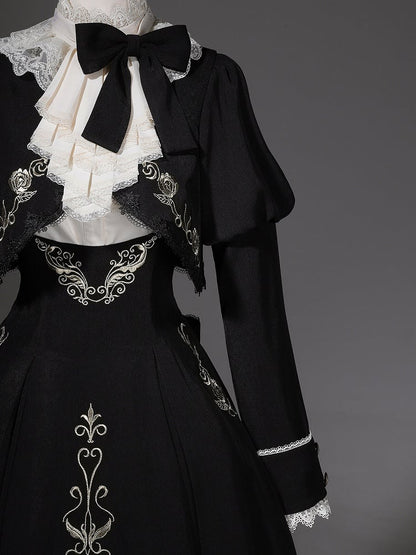 Jabot Top Black + Overall Juliette Shirt High Skirt Elegant Cropped Waist Sleeves Collar Lolita