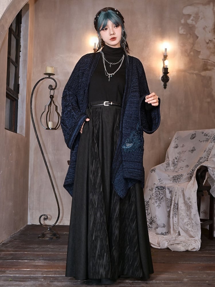 Slant - Black Two-Way Cheongsam Pockets Goth Skirt