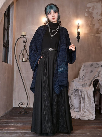 Slant - Black Two-Way Cheongsam Pockets Goth Skirt