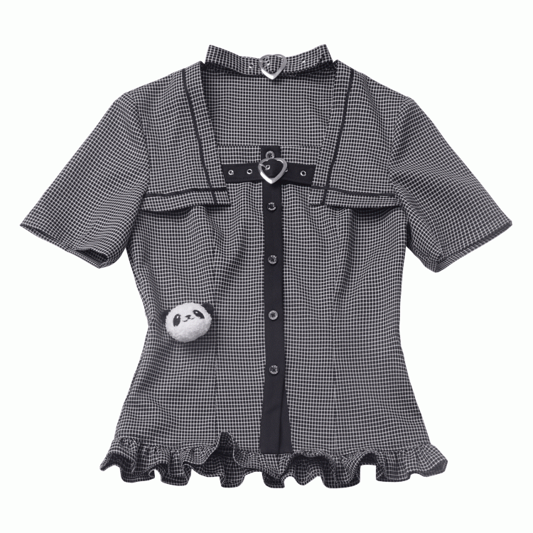 Choker Design Rüschen Saum Plaid Bluse Schwarz Criss-cross All-in-one und