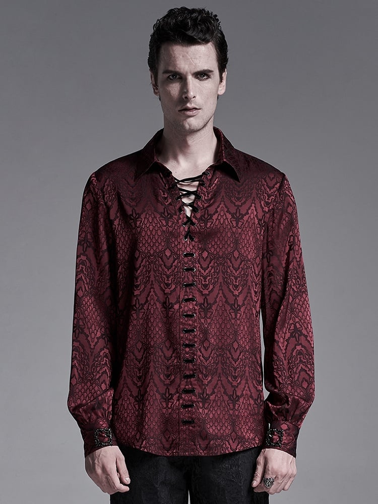 Men's Shirt Red Gothic Jacquard