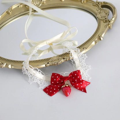 Dot Lace Strawberry - Choker Lolita Bow Polka 4-Color Design