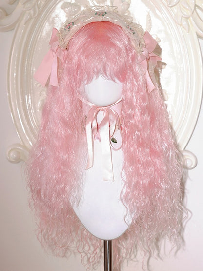 70 cm lange gewellte Perücke mit Pony, Pink/Rot