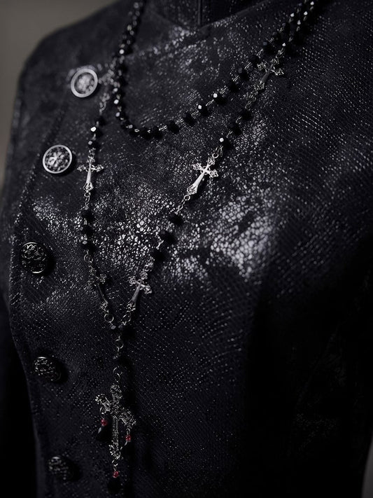 Beaded Lolita Pendant with Cross Necklace Black