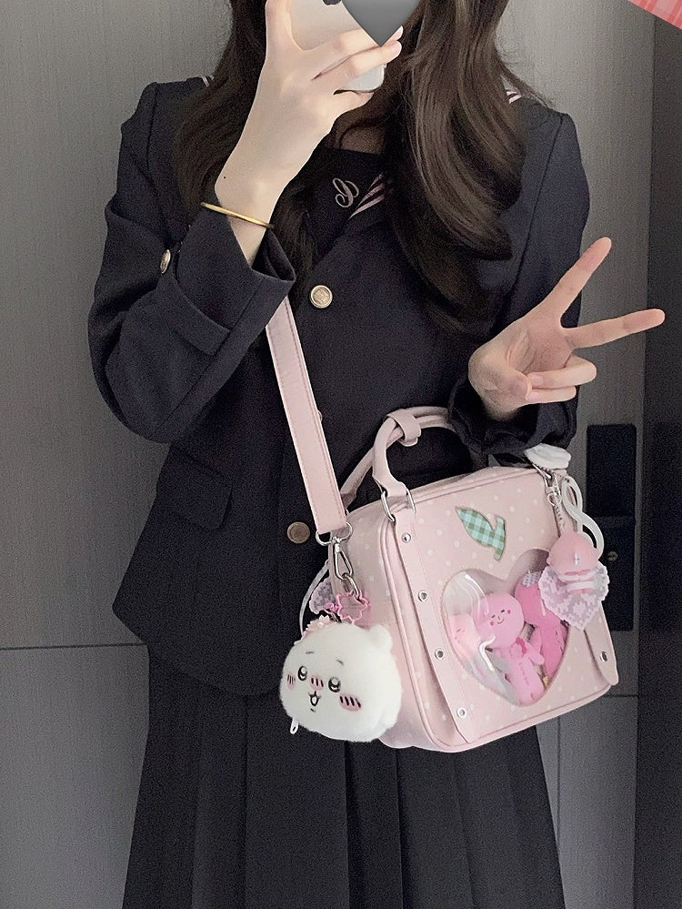 Pink Polka Dot Ita Bag with Heart-Shaped Clear Window - DRDR
