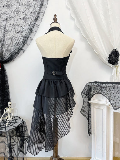Waistcoat Gothic Ouji Lolita with Black Train Detachable Asymmetrical Design
