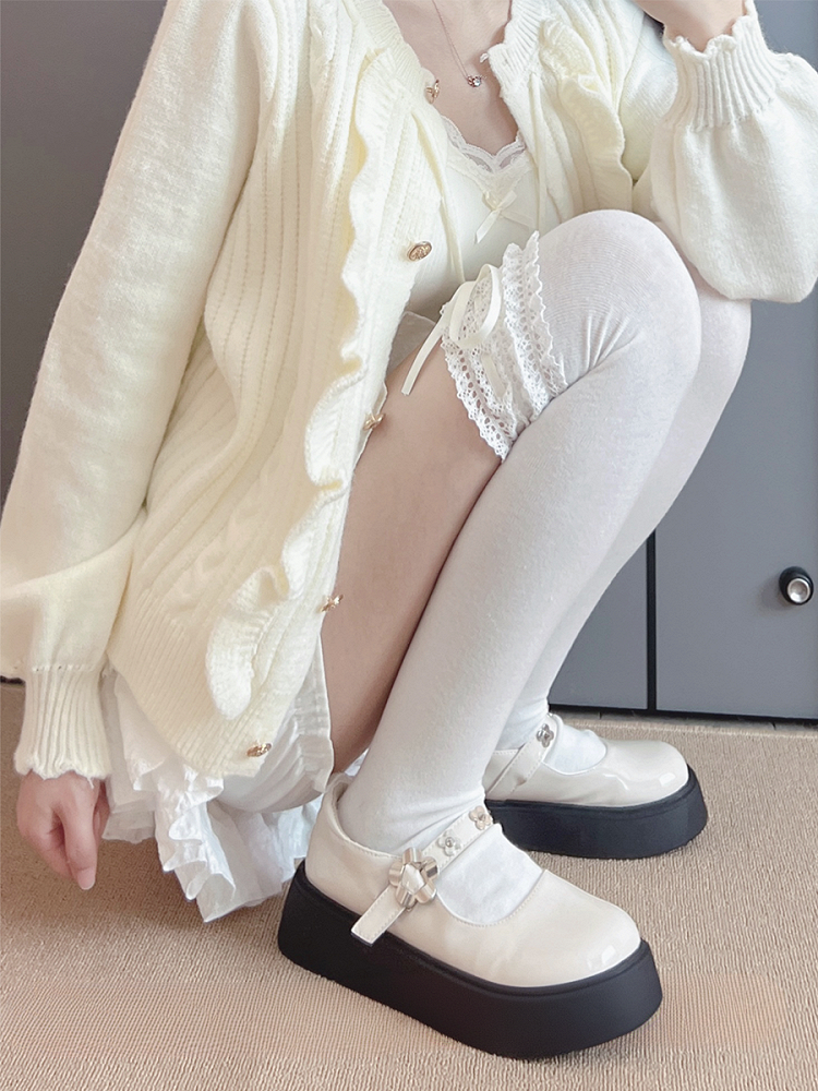 Milk White/Red/Black Bowknot Sweet Lace Trim Overknee Stockings