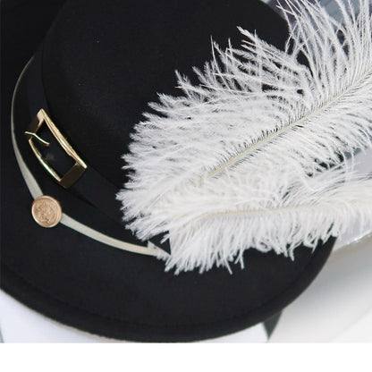 Black Feather Top Hat with Buckle Strap and Bowtie - Castle Too