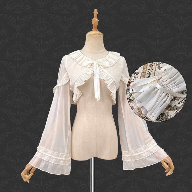 アプリコットのフリルトリム、ドローストリングカフストップス