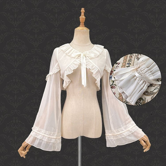 アプリコットのフリルトリム、ドローストリングカフストップス