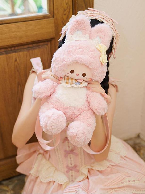 Charming Pink Plush Bunny-shaped Crossbody Bag