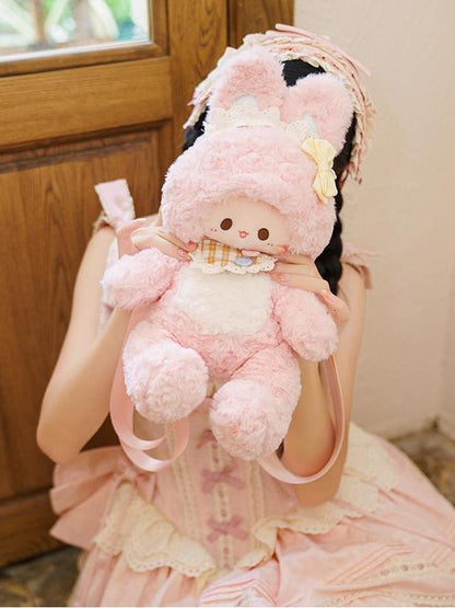 Charming Pink Plush Bunny-shaped Crossbody Bag