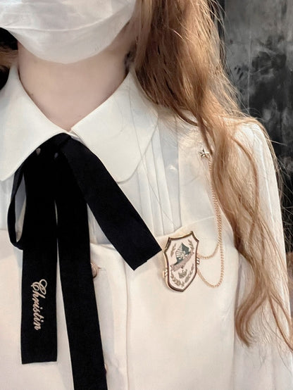 Embroidery Tie with Bow Black Letter