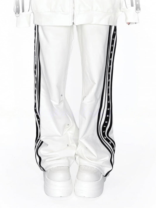 Kei Stud Pants White Striped with Jirai Decorations Casual