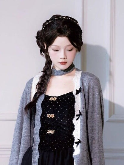 Black Chinese Top with Polka Dot & Gold-tone Buttons - Luo Xiu Dong Xiang