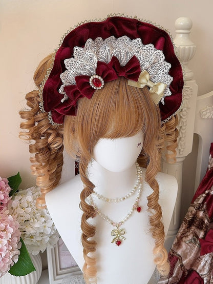 Brooches Velvet Wine Bowknot Lace Red/Black Bonnet + Trim 4