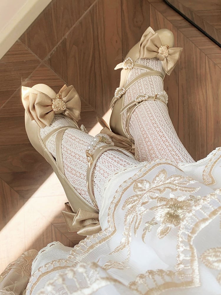 Gold Heart at Top Bow Charm Design Crisscross Beaded Decorated