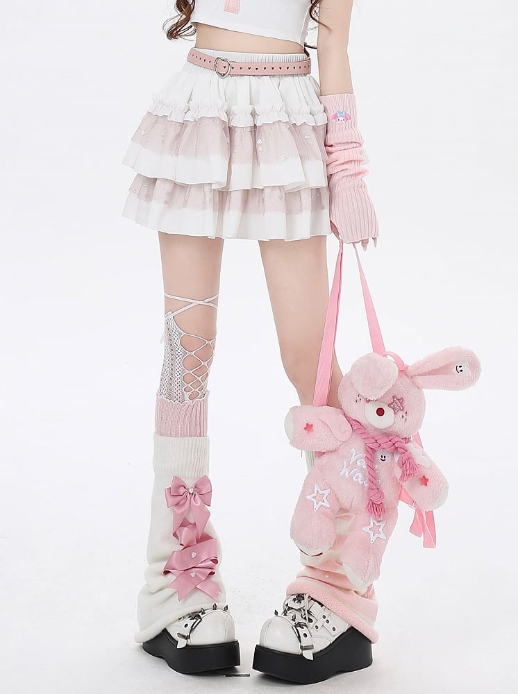 ホワイト スイートハート スパンコール パフィー ティアードスカート