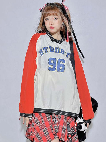 White/Black V-Neck Number Sweatshirt