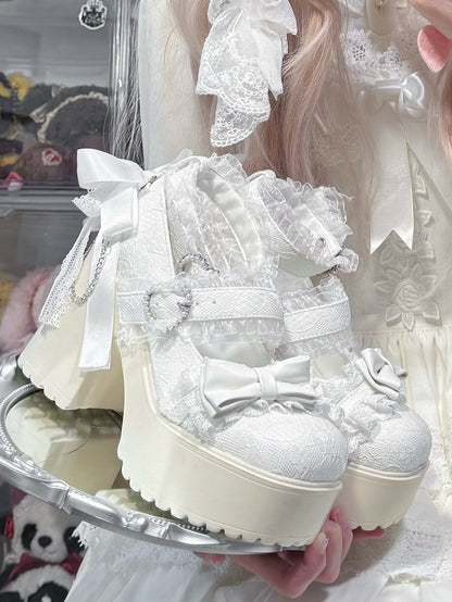 Schuhe Plattform Jirai - Trim Mary Spitze Heels Block High Kei Weiß Jane mit