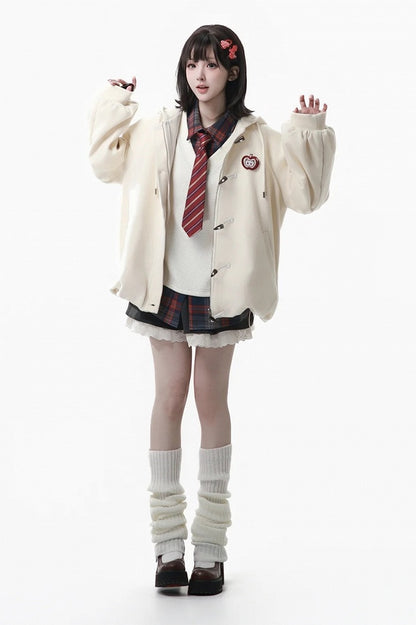 White Sweatshirt with Two-piece Apple Brooch