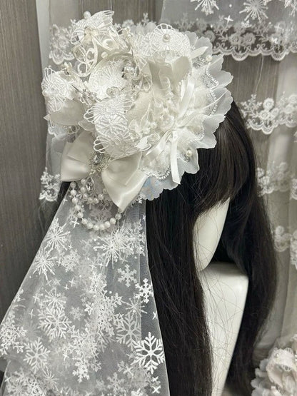 Lace Mini Hat with Rhinestone Snowflake Decor - Post-2000 Gift Shop