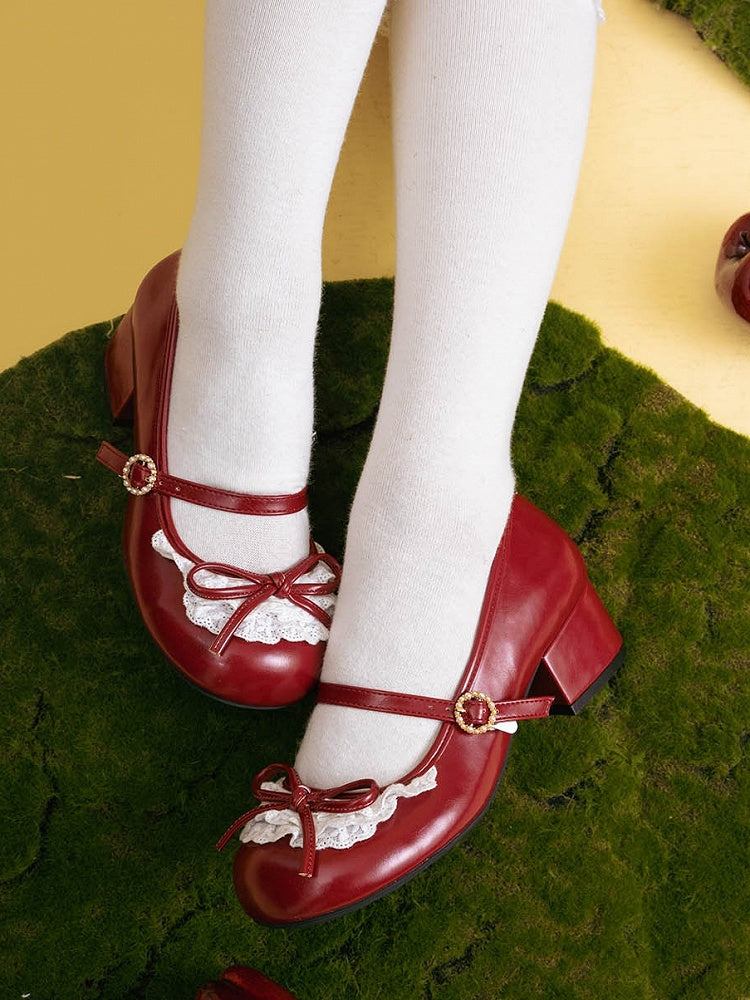 Round Bow Red Lace Janes Accent Mary Heels Toe Trim 2.2CM/4.3CM Knotted