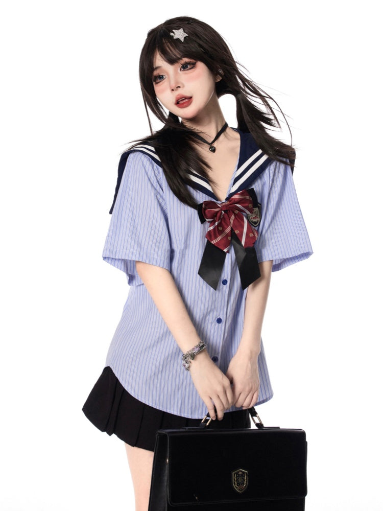 スタイルプリーツスカートダブルハートバックルブラックプレッピー