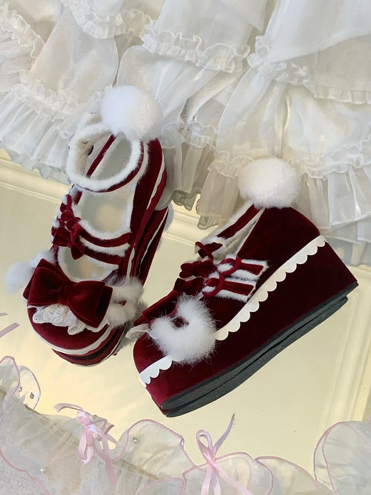 Plush with Janes Theme Bunny Red Ears Lolita Tail Accents Mary Platform - Sweet