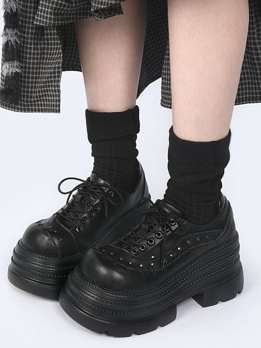 with Platforms Details Black Stitched Decor Gothic Studs