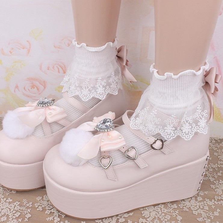 Options Jirai Ruffled Bowknot 5 Heart Color Kei Cuff Socks