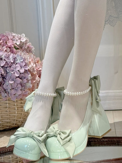Green Sweet Toe Bowknot Lolita Platform Janes Round Mary Shoes Details