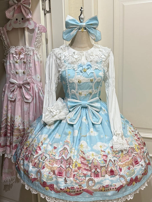 Country Blue Sweet Snow Lolita Print Light and Skirt Jumper Stars